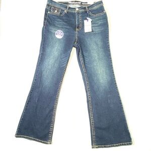Wallflower Flirty Curvy Hi Rise Flare Jeans Women's 14W Blue Boho 70's Denim NWT